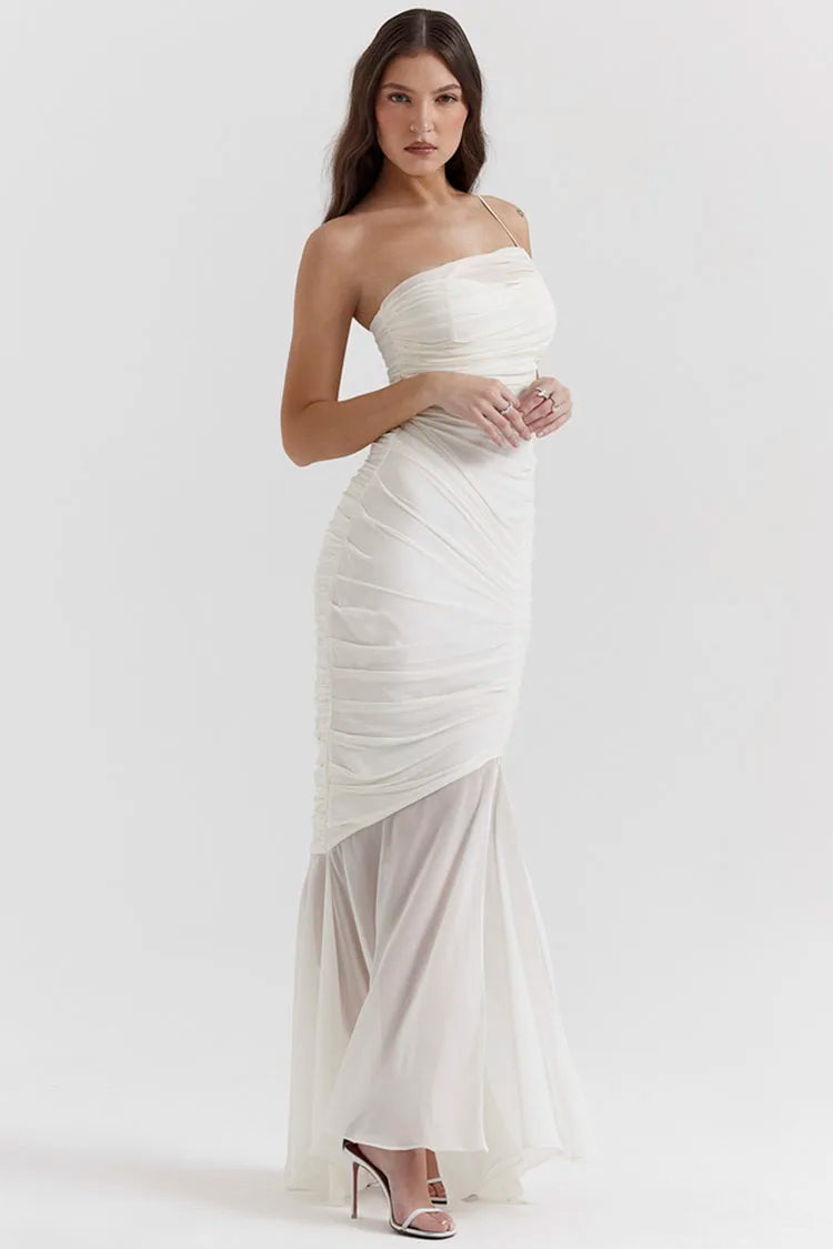 Robe longue froncée à une bride