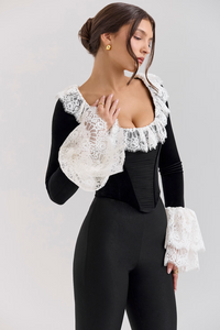 HAUT CORSET EN VELOURS AVEC BORDURE EN DENTELLE