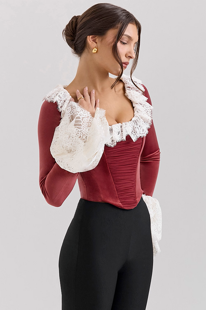 CORSET EN VELOURS AVEC BORDURE EN DENTELLE