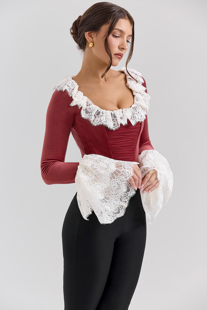 CORSET EN VELOURS AVEC BORDURE EN DENTELLE