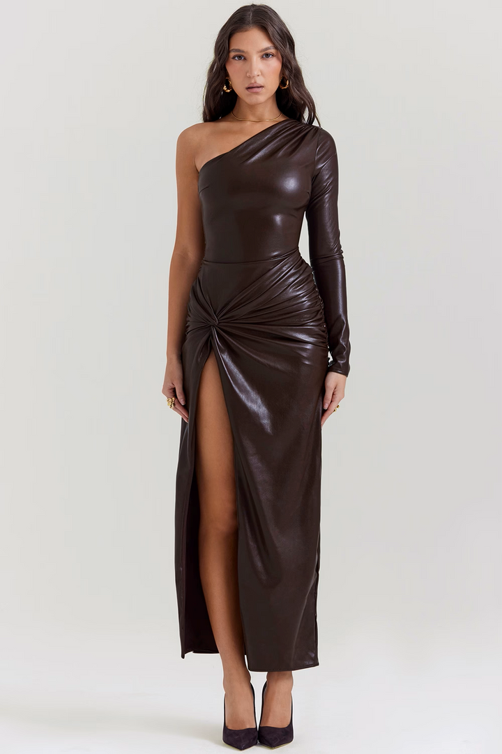 Robe longue en cuir végétalien