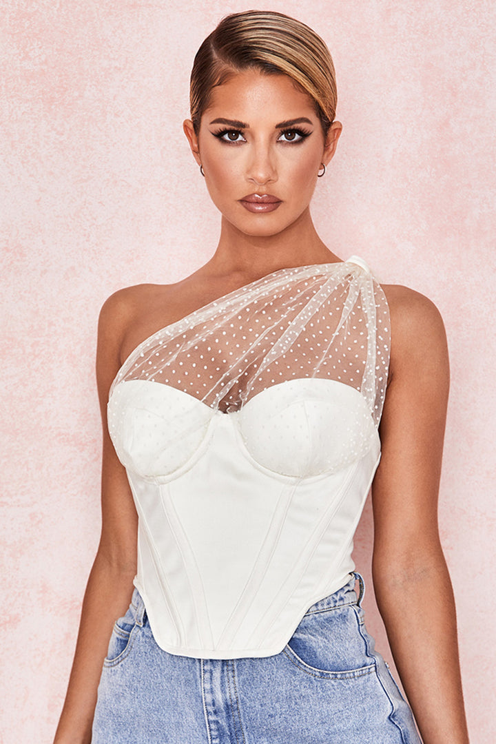 CORSET IVOIRE DRAPÉ EN TULLE